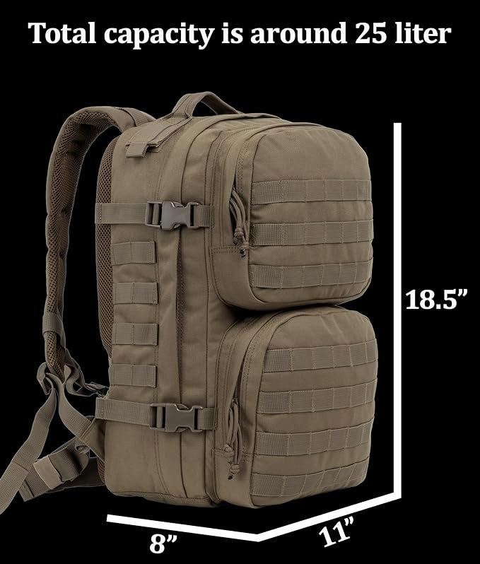 XMILPAX Tactical Backpack Military Survival Pack EDC Daypack Bag MOLLE for Camping Hiking Hunting Bugout Travel 25L