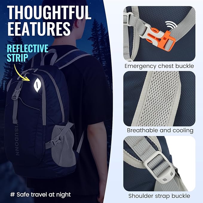 YISUDONN Hiking Backpack, 30L Lightweight Camping Water Resistant Large Hiking Bag Outdoor Travel Daypack for Men Wome