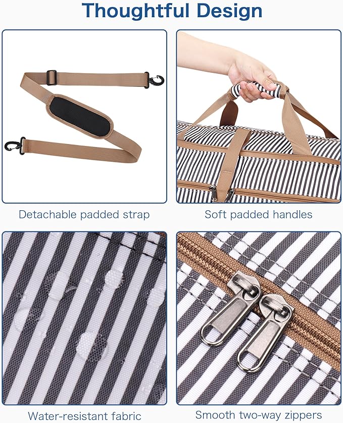 80L Large Duffle Bag for Travel, 26” Travel Duffel Bag with Shoe Compartment, Foldable Collapsible Overnight Bag Gym Bag Weekender Bags for Men Women, Water & Tear Resistant (Stripe, 80L)