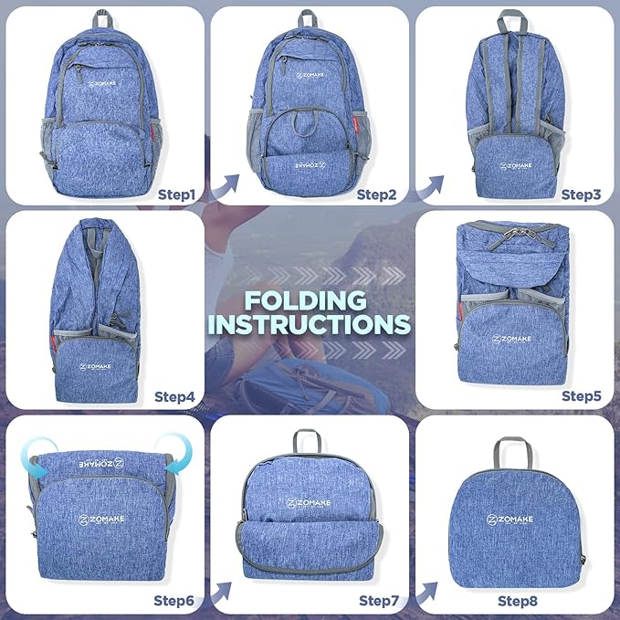 ZOMAKE Ultra Lightweight Packable Backpack 20L,Small Foldable Backpacks Hiking Water Resistant Collapsible Daypack for Women Men(Dark Blue-B2)