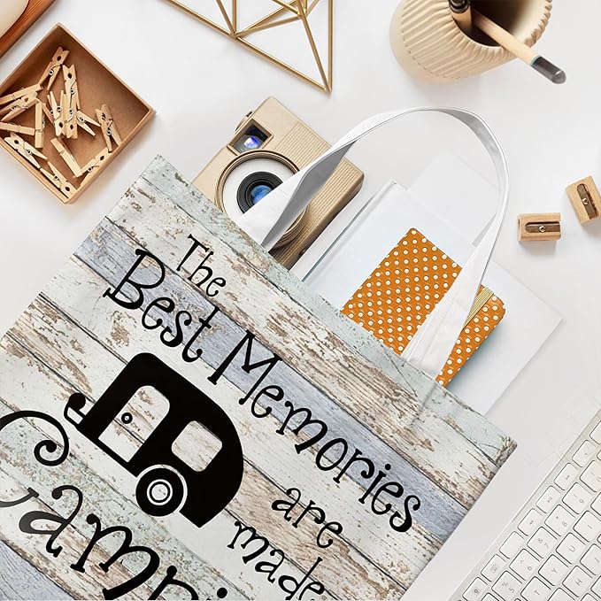 WAlTPl Camping Tote Bag, Camping Gifts for Women Men，RV Camper Travel Canvas Tote Bag, Reusable Grocery Cloth Bags