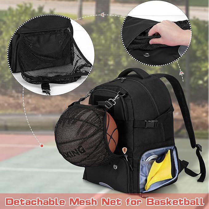 DSLEAF Basketball Bag Backpack, Soccer Bag Backpack with External Ball Net, Basketball Equipment Bag with Separate Shoe Space for Basketball, Soccer, Volleyball, Sport Training