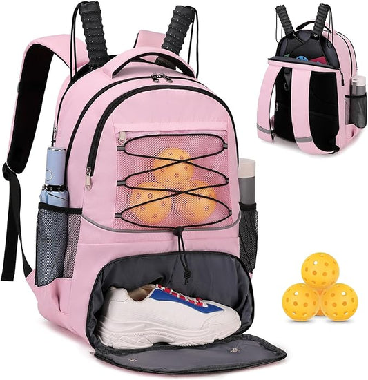 Bevalsa Pickleball Bag for Women Men Teens, Tennis Bag with Shoe Compartment, Multifunctional Sports Padel Racket Bag Badminton Backpack Fits 4 Rackets with Fence Hook