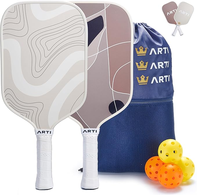 ARTI Pickleball Paddles Set of 2-USAPA Approved Fiberglass Surface Pickleball Set,2 Pickleball Rackets, 4 Balls and 1 Portable Carry Bag