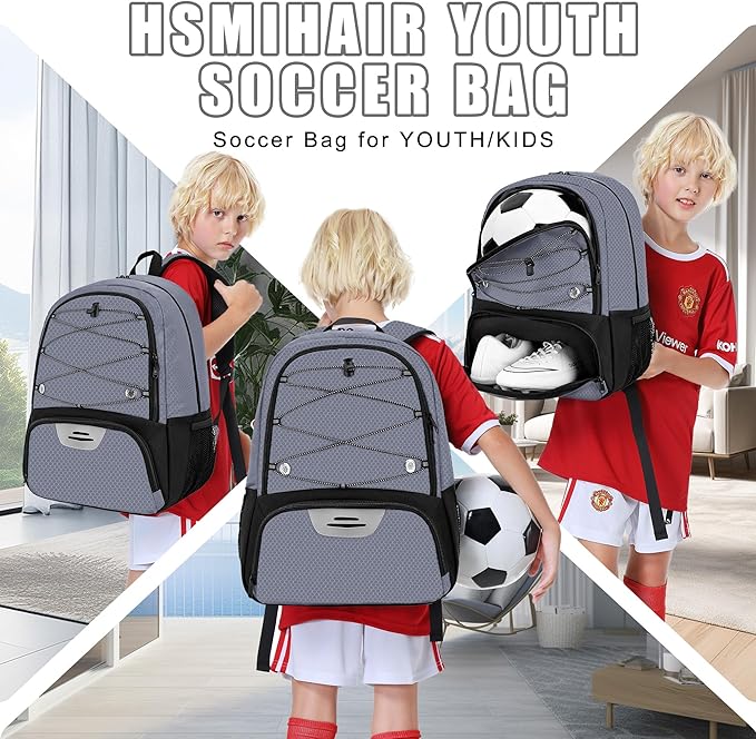 Youth Soccer Bag-Soccer Backpack&Backpack for Football Basketball,with Ball Compartment Separate Cleat Package