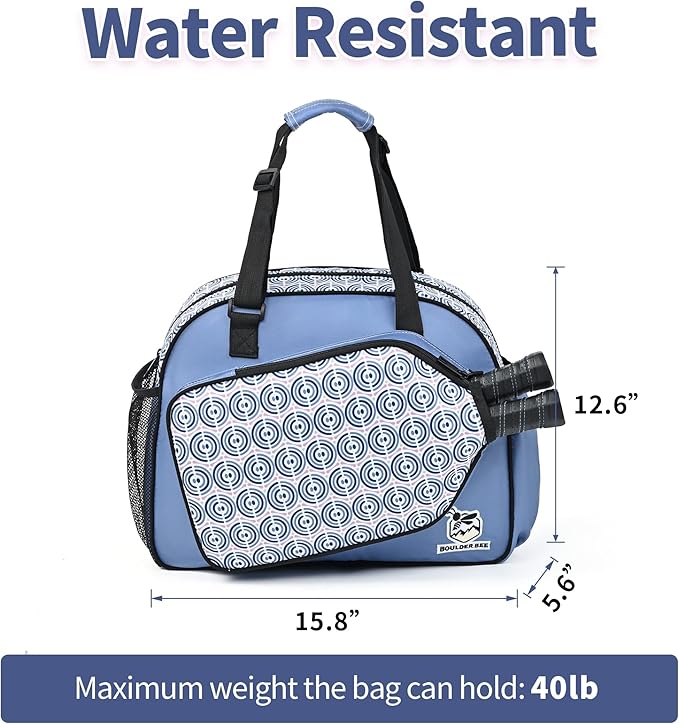 Boulder Bee Pickleball Bags, Premium Pickleball Tote Bag for Girls, Women’s Hand/Shoulder Gym Bag w Water Bottle Holder, with Pickleball Racquet/Paddle Holder