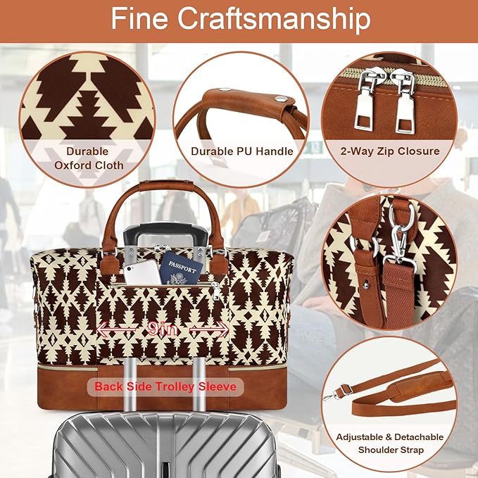 Weekender Bag for Women, Travel Duffel Bag Carry On Overnight Bag with Shoe Compartment Large Nylon Travel Weekend Tote Bag