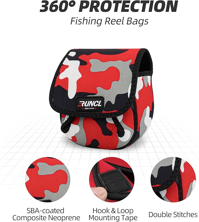 RUNCL Spinning Reel Bag – Protective Storage Pouch for Baitcasting Reels & Spinning Reels, Lightweight & Durable, Ideal for Freshwater & Saltwater Fishing Trips (Camouflage)