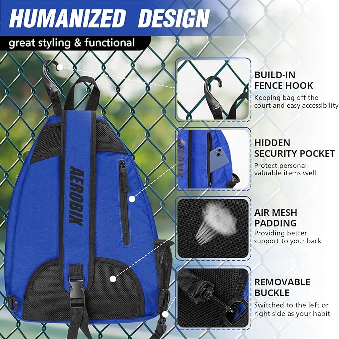 AEROBIX Pickleball Bag for Women & Men, Pickle Ball Backpack - Upgraded Zippers, Large Capacity, Padded Paddle Pocket, Adjustable Sling Bag (No Accessories)