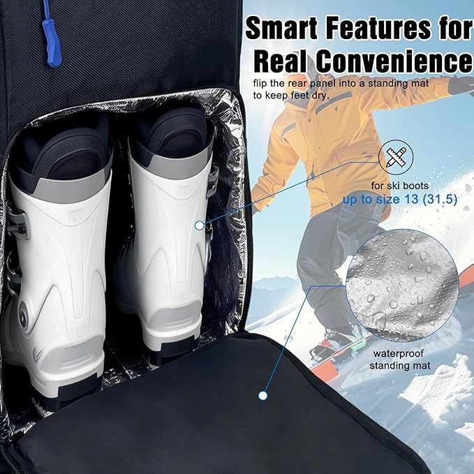 WOLT Ski Boot Bag Backpack,Waterproof Snowboard Gear Backpack,Ski Travel Backpack for Helmet Goggles Gloves&Accessories 50L Black