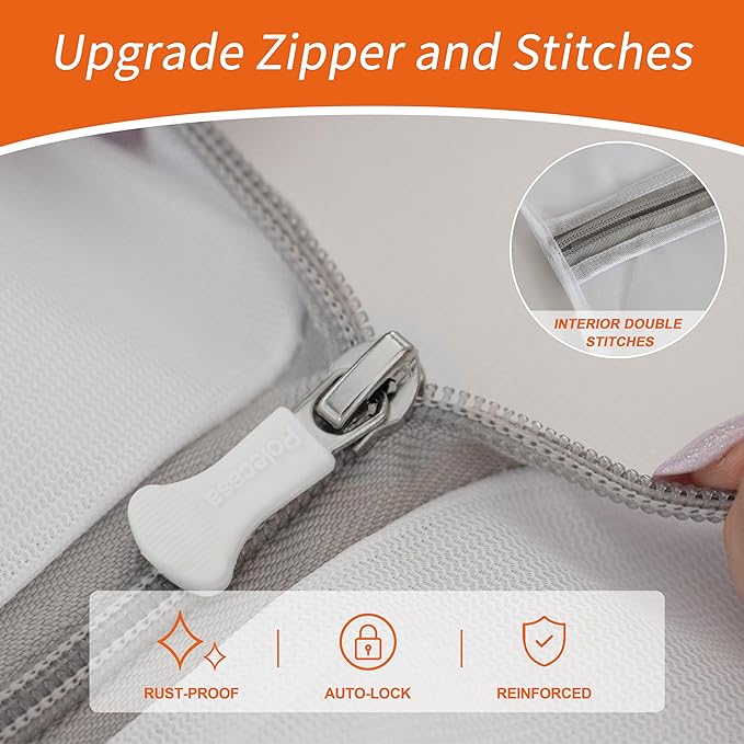 Polecasa 3Pcs 12 x 16 Inches Extra Durable Fine Mesh Laundry Bags with Sturdy Zipper for Delicates (3 Medium)