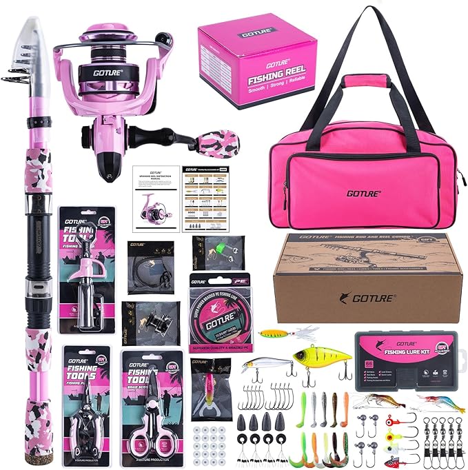 Goture Fishing Rod and Reel Combo - Green Telescoping Fishing Pole Portable Travel Kit with Carrier Bag for Freshwater Saltwater