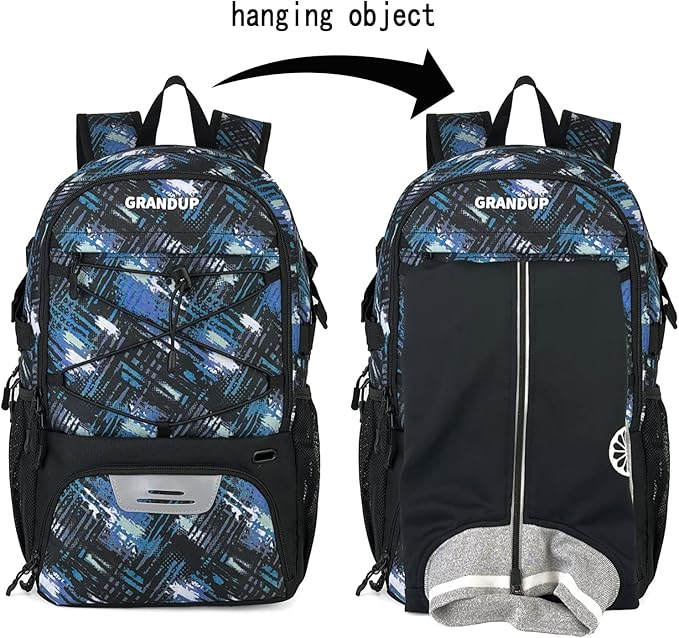 GRANDUP Basketball backpack with ball and shoes compartment Fit Volleyball, soccer, Swim, Gym, Travel, and School, large capacity sports training equipment bags