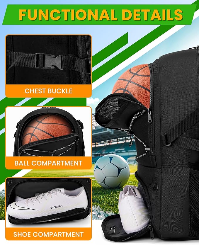 Basketball Backpack Large Sports Bag for Men&Youth,Gym Bag with Separate Ball & Shoes Compartment,Travel Bag for Basketball,Soccer,Volleyball