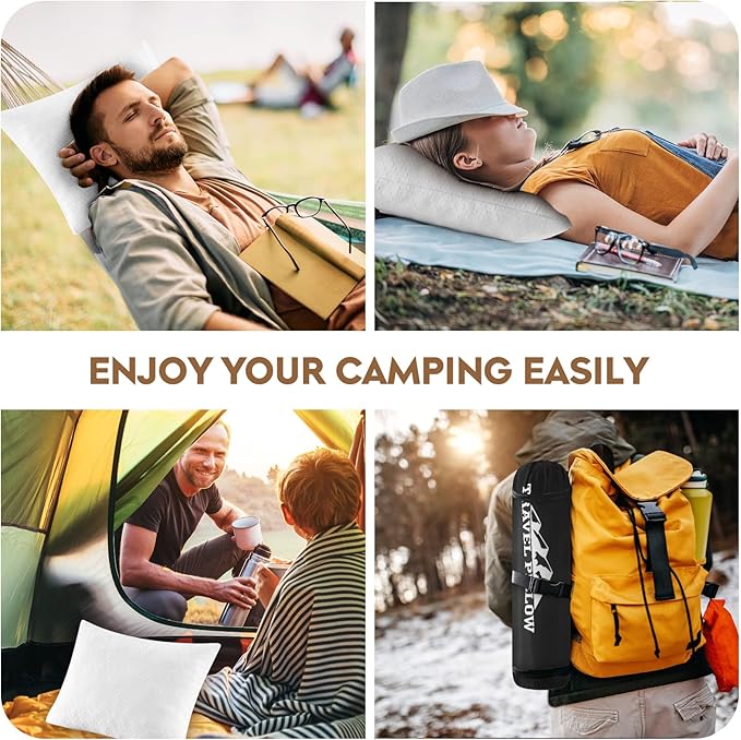 Small Shredded Memory Foam Pillow, Camping Pillow Travel Pillow - Compressible Medium Firm, Breathable Cover, Ideal Backpacking Hiking, Airplane and Car (Off-White, M)