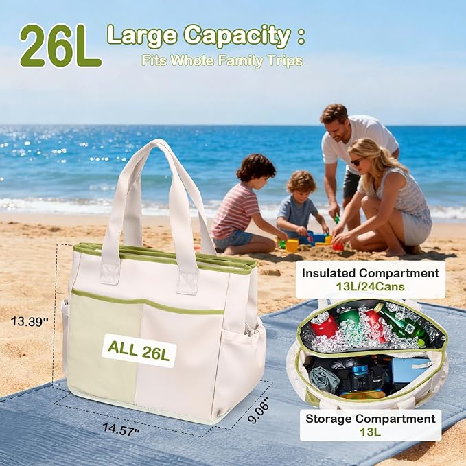 Odoland Soft Cooler Bag, Collapsible Leakproof Insulated Cooler Bag with Multi-Pocket Design, Portable Soft Side Cooler Backpack for Beach, Picnic, Camping, Travel and Daily Use for Women