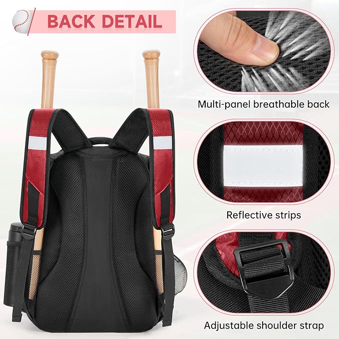 ANILD 30L Youth Baseball Backpack, Bat Backpack for Baseball with Separate Shoes Compartment, Baseball Equipment Bag with Fence Hook, Suitable for Baseball, T-Ball, Softball and More