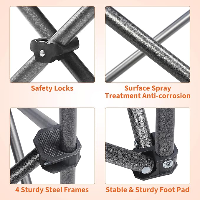 2 Pack Padded Oversized Camping Chairs for Adults,Heavy Duty Support 400 Lbs,Folding Portable Lawn Chair w/Cup Holder,Cooler Bag,Side Pocket,Perfect for Outdoor Picnic,Hiking(Purple&Black)