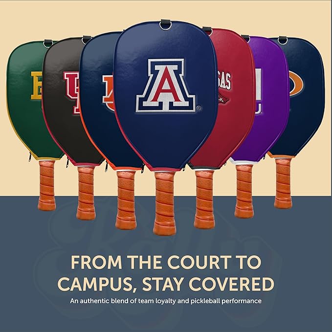 Officially Licensed Collegiate Pickleball Paddle Cover - Lightweight PU Leather Material - Durable Foam Interior Protection with Zippered Closure - Fits Most Paddles on the Market