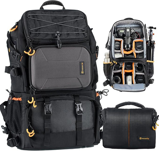 TARION 27L Large Waterproof Camera Backpack - 2 in 1 Professional Camera Bags for Photographers with 15.6" Laptop Compartment & Raincover & Tripod Holder (PB01)
