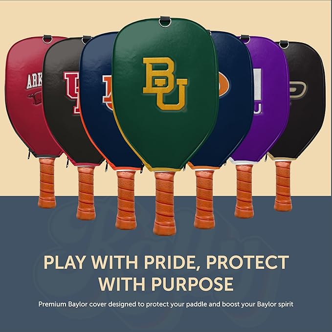 Officially Licensed Collegiate Pickleball Paddle Cover - Lightweight PU Leather Material - Durable Foam Interior Protection with Zippered Closure - Fits Most Paddles on the Market