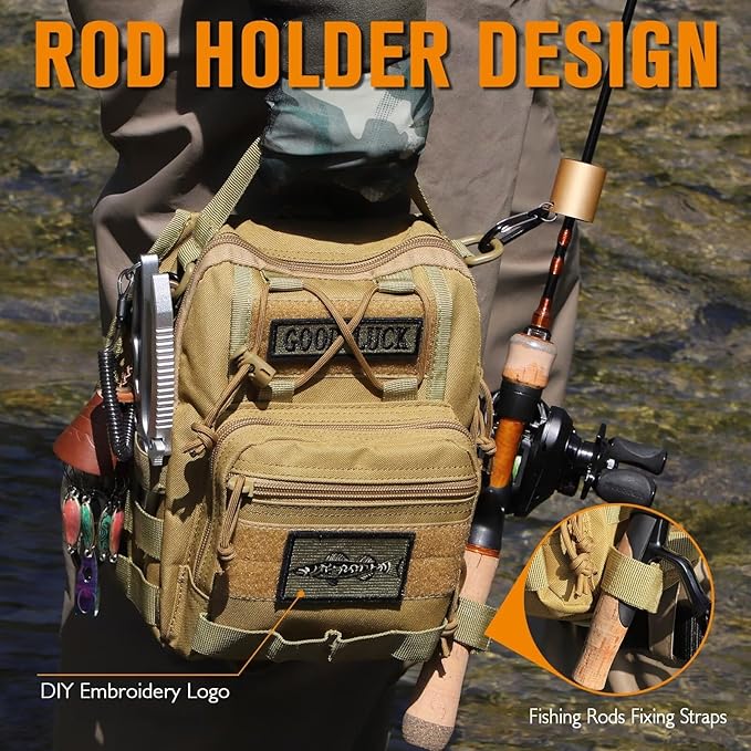 Dovesun Small Fishing Backpack, Waterproof Fly Fishing Sling Pack Tackle Bag with Tackle Boxes