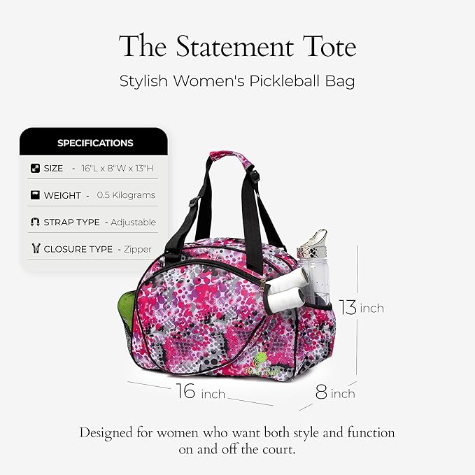 Pik’le’Ball Sport Premium Women's Pickleball Bag – Stylish and Versatile Sports Bag with Water Bottle Holder, Padded Paddle Pocket, and Spacious Design (fits 2+ Paddles!)