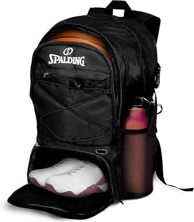 Spalding Basketball Backpack Sports Bag Ultimate Edition | Large Black Backpack with Shoe and Ball Compartment | Use for Sport Accessories and Stuff | Improved Material | Gifts for Basketball Players