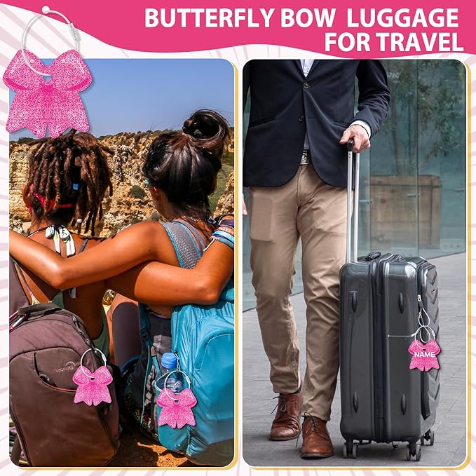 12 Pcs Cheerleader Bag Tags for Travel Bag Suitcase Luggage Tags, Cheer Bow Bows Keychain,Charm with Metal Ring 2.75in PVC Name Id and DIY Pocket Hug Card for Men Women Enthusiast