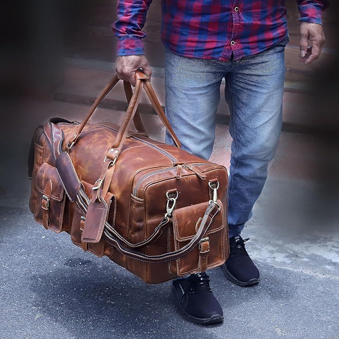 Large duffel bags for men holdall leather travel bag overnight gym sports weekend bag
