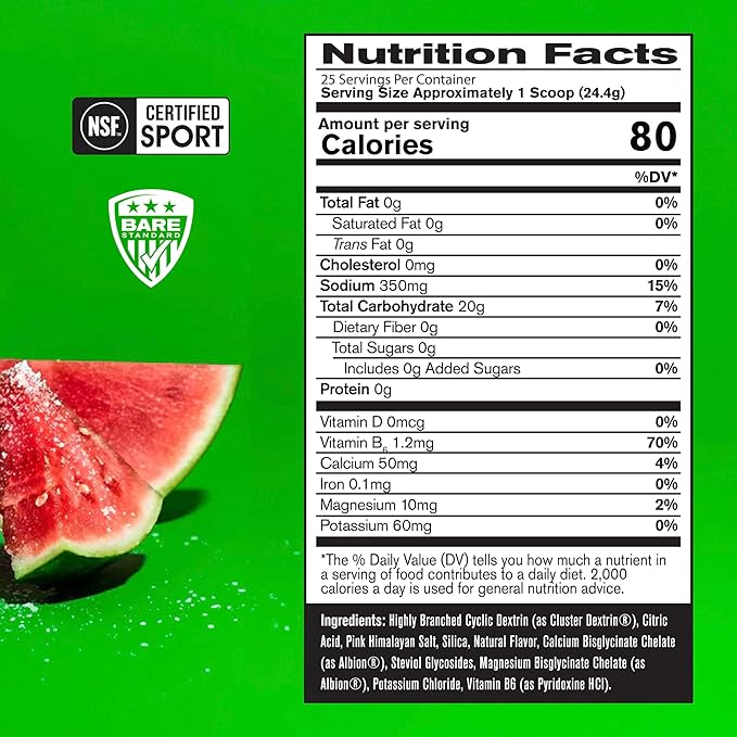 BARE PERFORMANCE NUTRITION, BPN G.1.M Go One More Sport, Endurance Training Fuel, Superior Carbohydrate & Electrolytes Powder Formula, Reduce Fatigue, Salted Watermelon, 25 Servings