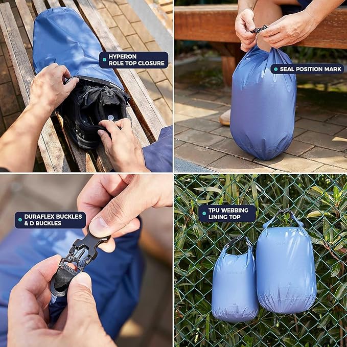 Bee Nesting Ultralight Dry Bag Set for Backpacking, Waterproof Dry Sack for Camping, Hiking, Motorcycle, Lightweight Stuff Sack Set of 3 Pack