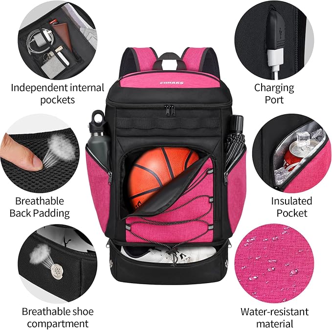 Basketball Backpack Bag Large Sports Bag with Separate Ball holder & Shoes compartment, Best for Basketball, Soccer,Volleyball,Gym