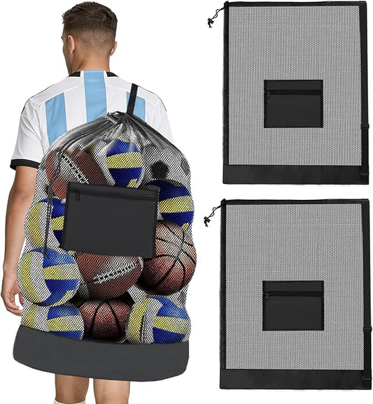 HEIFAM 2 Pack Soccer Ball Bag 40"X 30", Drawstring Mesh Ball Bag for Coaches, Extra Large Sport Ball Sack for Basketballs Volleyballs Soccers, Sports Storage Organizer for Beach Gym, Swimming Gear