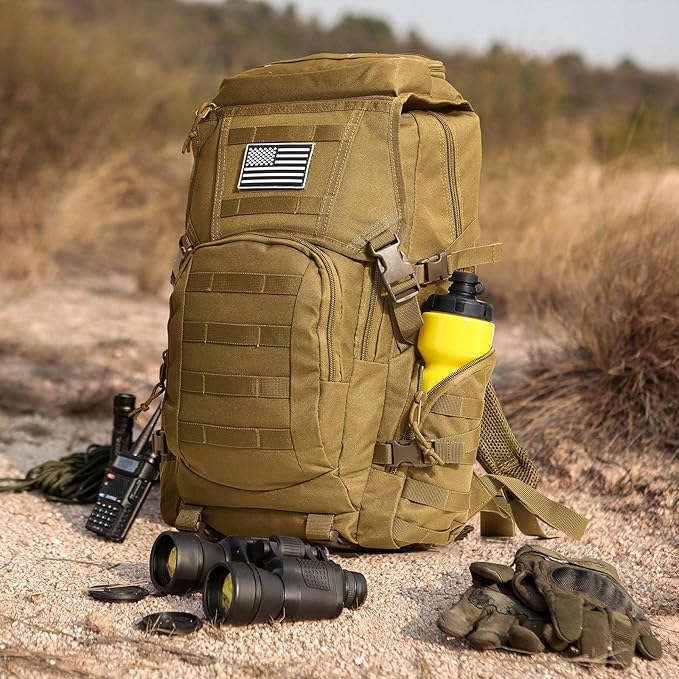 AUMENTAR 35L Military Tactical Backpack for Men,Water Resistant Assault Pack for Women,Khaki Molle Daypack 3 Day Bug Out Bag Rucksack for Trekking, Camping,Survival,EDC