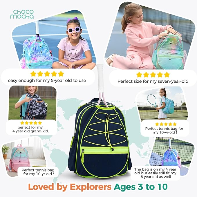 Choco Mocha Kids Tennis Bag Kids Tennis Backpack Youth Tennis Bag 16 Inch