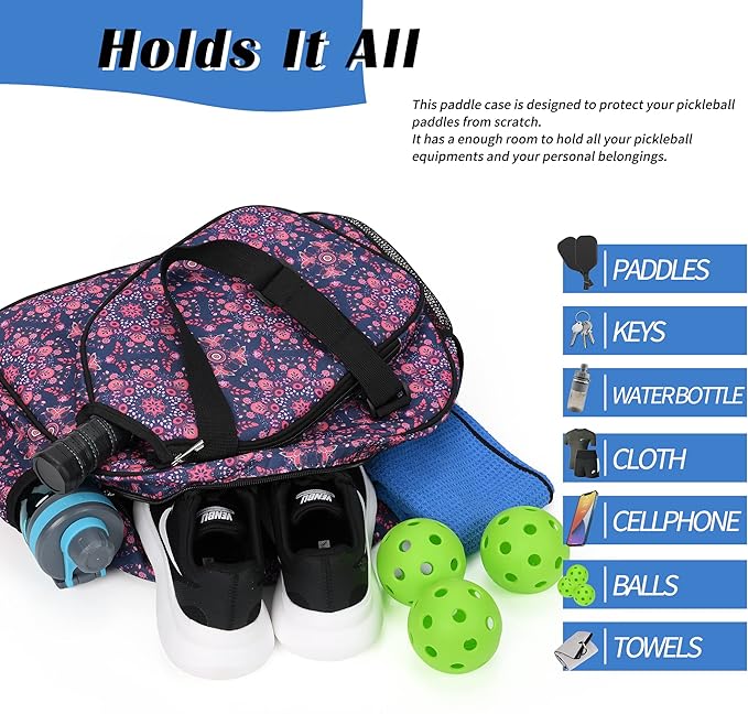 Boulder Bee Pickleball Bags, Premium Pickleball Tote Bag for Girls, Women’s Hand/Shoulder Gym Bag w Water Bottle Holder, with Pickleball Racquet/Paddle Holder