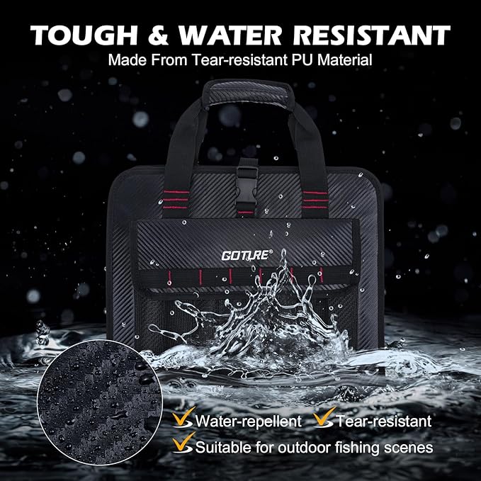 Goture Fishing Jig Bag,34 Mesh Pockets Portable Water-Resistant 600D PU Fishinig Lure Bag Saltwater Freshwater,Detachable Compartment, Suitable For Vertical Jig Slow Pitch Jigging Bait Tackle Storage