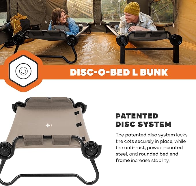 Disc-O-Bed Large Portable Bunk Camping Cots with Carry Bags - Heavy-Duty Indoor or Outdoor Sleeping System, Converts to Bench or Separate Beds, 500 lb Weight Capacity Per Cot