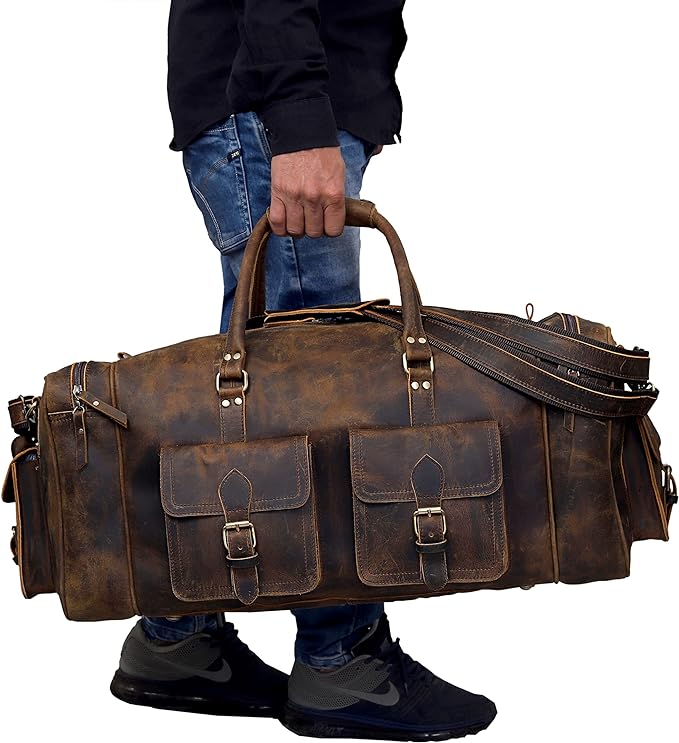 Large duffel bags for men holdall leather travel bag overnight gym sports weekend bag