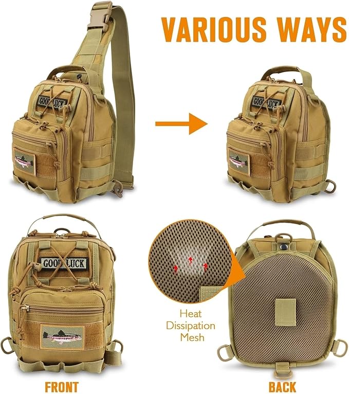 Dovesun Small Fishing Backpack, Waterproof Fly Fishing Sling Pack Tackle Bag with Tackle Boxes