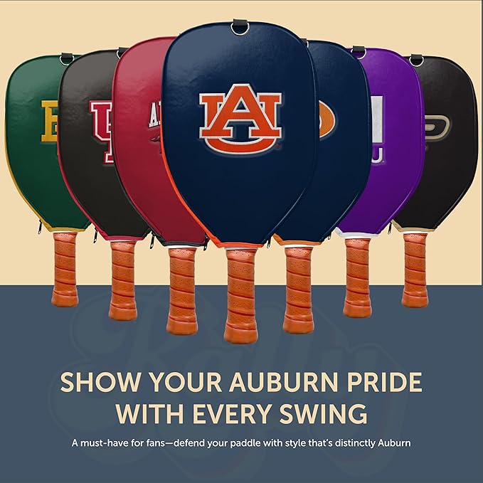 Officially Licensed Collegiate Pickleball Paddle Cover - Lightweight PU Leather Material - Durable Foam Interior Protection with Zippered Closure - Fits Most Paddles on the Market