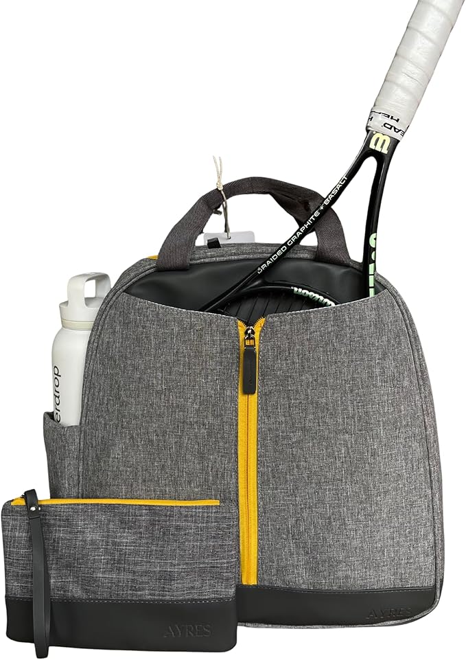 AYRES Tennis Backpack - Spacious Womens Tennis, Padel & Pickleball Bag | Quick-Access Racket Compartment (Fits 2) | Designer Tennis Bag, Water-Resistant & Easy To Clean, Makeup Pouch Included