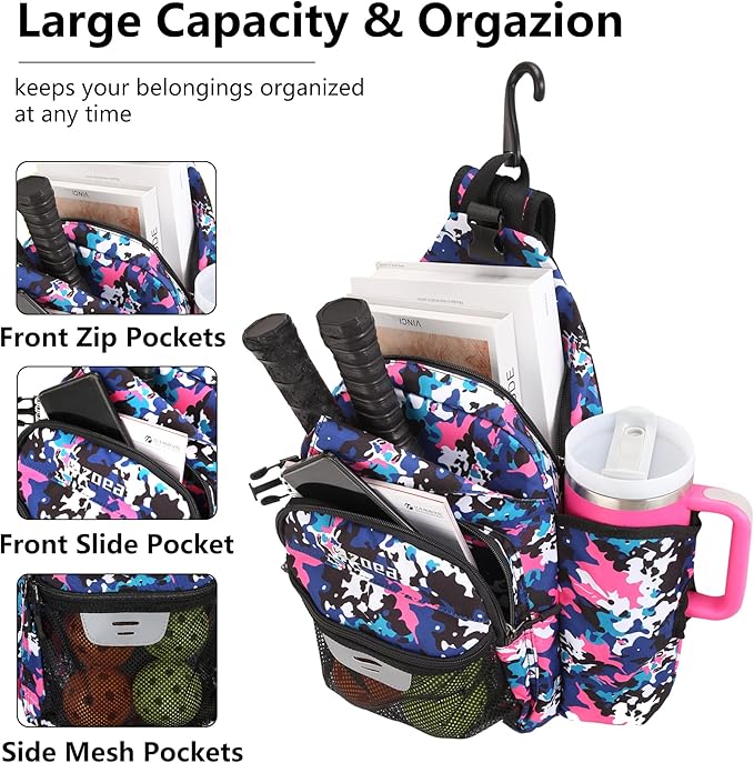 ZOEA Pickleball Backpack with Water Bottle Holder, Waterproof Multi-Style, Reflective Design, Adjustable Straps, Hidden Storage