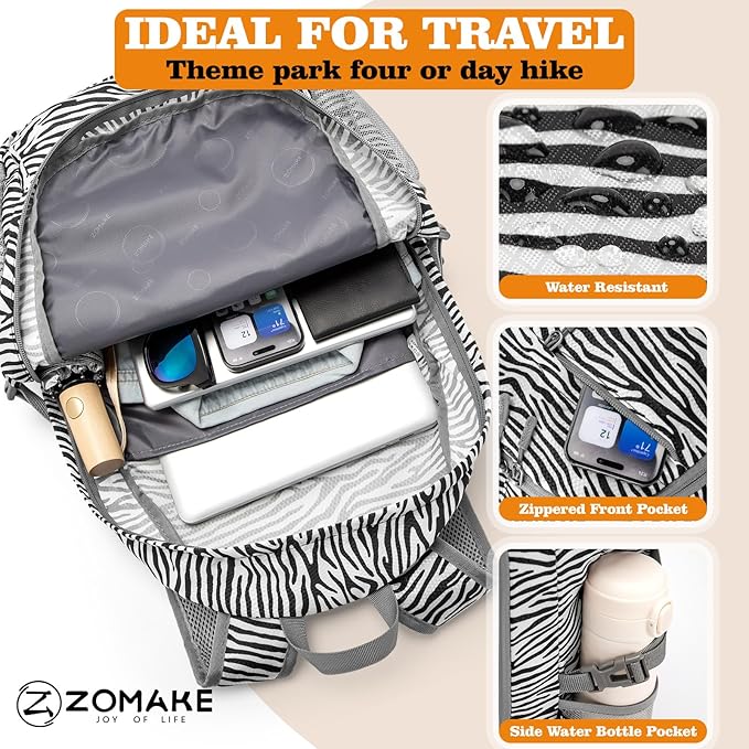 ZOMAKE Lightweight Packable Backpack 30L, Foldable Hiking Backpacks Water Resistant Compact Folding Daypack for Travel(Zebra print)