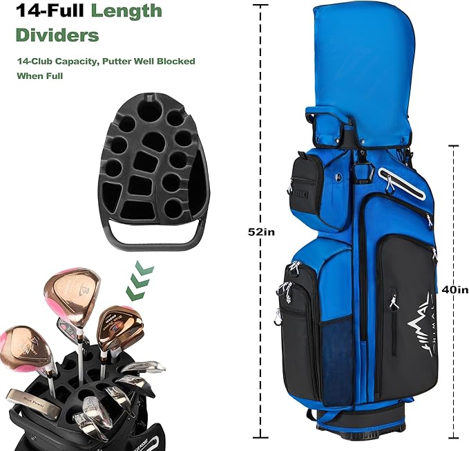 UNIHIMAL 14-Way Golf Cart Bag, Premium Full Length Golf Bag for Men with Magnetic Leather Pocket, Handles and Rain Cover