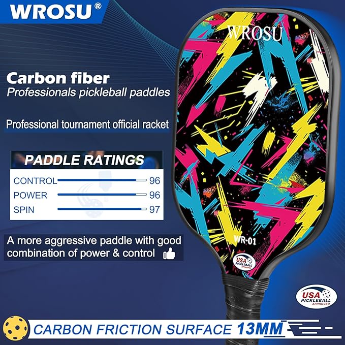 Carbon Fiber Pickleball Paddles Set of 4 or 2 Rackets,USAPA Approved Pickleballs Equipment with Balls,Bag,Accessories,Carbon Fiber T300 Lightweight Pickleball Racquet Set for Men,Women,Kids,Adults