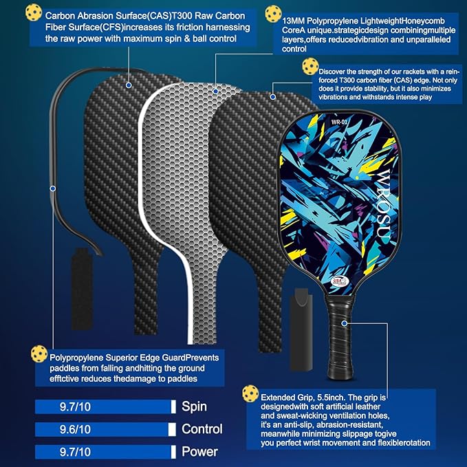Carbon Fiber Pickleball Paddles Set of 4 or 2 Rackets,USAPA Approved Pickleballs Equipment with Balls,Bag,Accessories,Carbon Fiber T300 Lightweight Pickleball Racquet Set for Men,Women,Kids,Adults