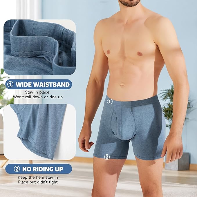 BAMBOO COOL Men's Ultra ComfortSoft Underwear, Moisture Wicking & Breathable No Ride Up Boxer Briefs with Fly, Multipack