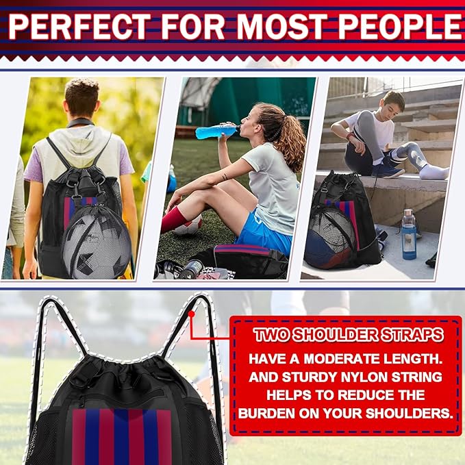 KAEGREEL Drawstring Soccer Bag Basketball Backpack for Kids Teens, Foldable Sports Bags Detachable Ball Mesh Bag for Gym Yoga Football Baseball